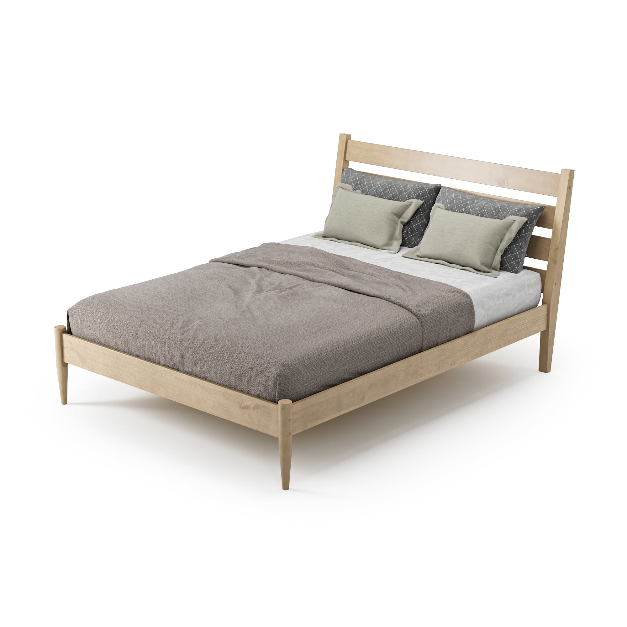 Camaflexi Mid-Century Modern Platform Bed, 100% Solid Wood Bed, Light Oak