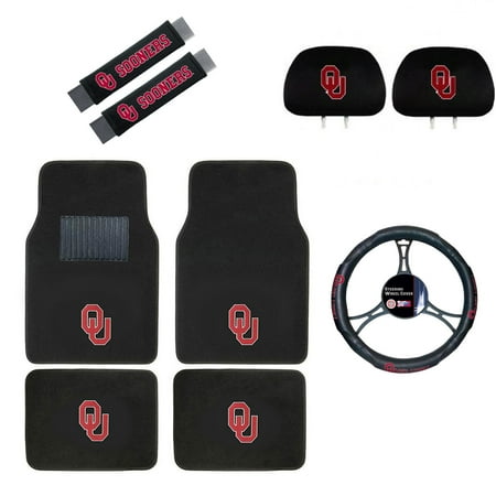 Oklahoma Sooners Floor Mat, Headrest Wheel Cover and Shoulder Pads Gift Set