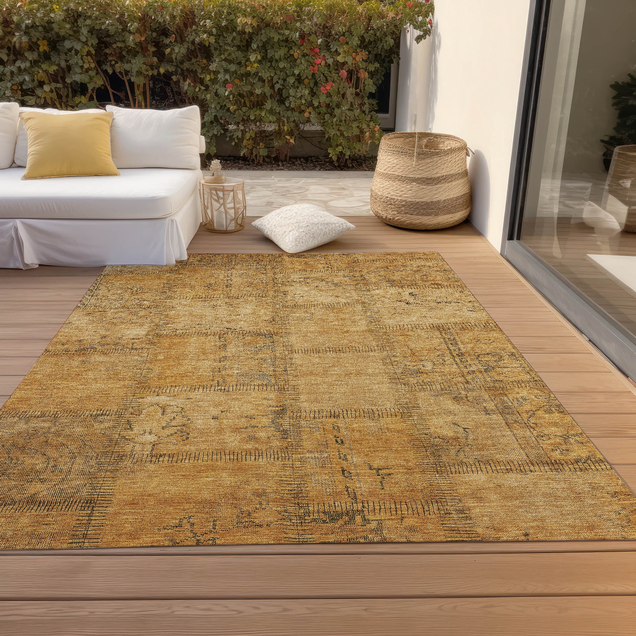 Addison Rugs Chantille Indoor/Outdoor Transitional Patchwork Copper Washable Rectangle Rug, 9' x 12'