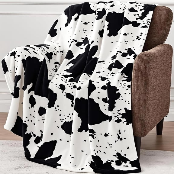 Premium Cow Print Blanket, Ultra Soft Cozy Throw for Couch Bed and Travel, Cow Decor Throw Blankets for All Seasons 40"x50" (Black)