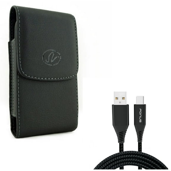 Type-C 10ft USB Cable w Leather Case Belt Clip for Google Pixel 4 XL/5a 5G/4a 5G Phones - Charger Cord Power, Holster Cover L9A Compatible With Pixel 4 XL/5a 5G/4a 5G Models