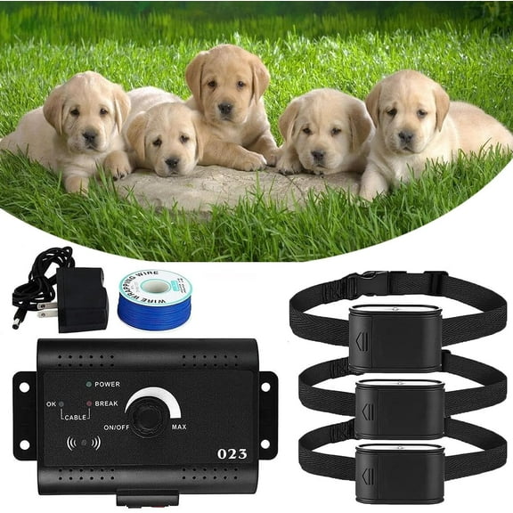 Electronic Dog Fence, Remote Dog Training Shock Collar & Underground/In-ground Electric Dog Boundary Containment Fence System, 300m Wire, Waterproof,Harmless for All Dogs,for3dog