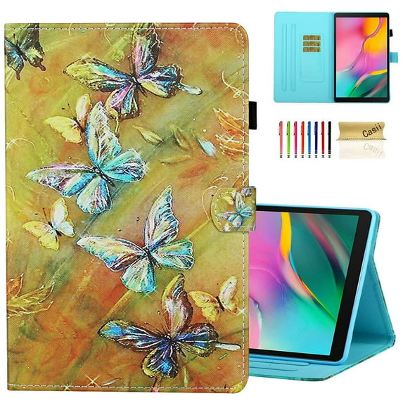 Dteck Flip Case For Samsung Galaxy Tab A 10.1 inch 2019 Tablet SM-T510/T515, Cute Pattern PU Leather Folio Stand Cover Built-in Card Slots/Stylus Holder Wallet Case, Yellow Butterfly