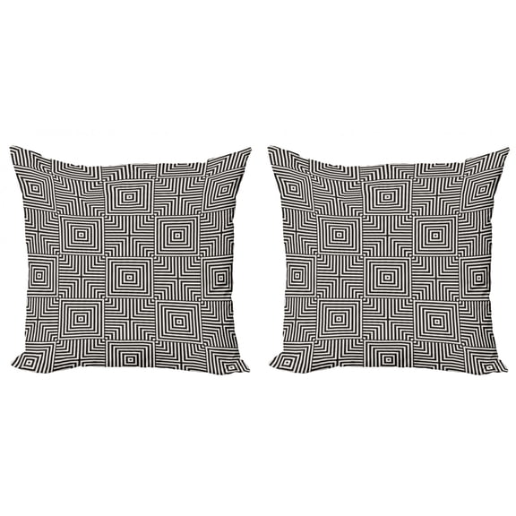 Geometric Throw Pillow Cushion Cover Pack of 2, Ornamental Stripes Forming Triangles and Squares in Repeated Pattern, Zippered Double-Side Digital Print, 4 Sizes, Charcoal Grey Coconut, by Ambesonne