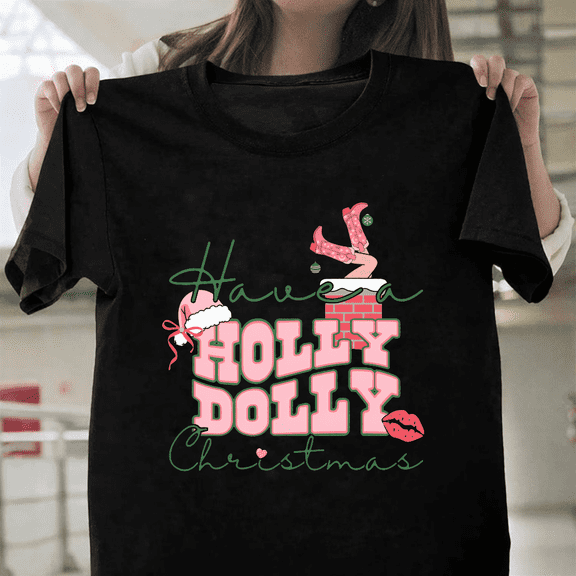 Western Holly Dolly Holiday Country Music Cheer Gift Unisex T-Shirt, up to size 3XL.