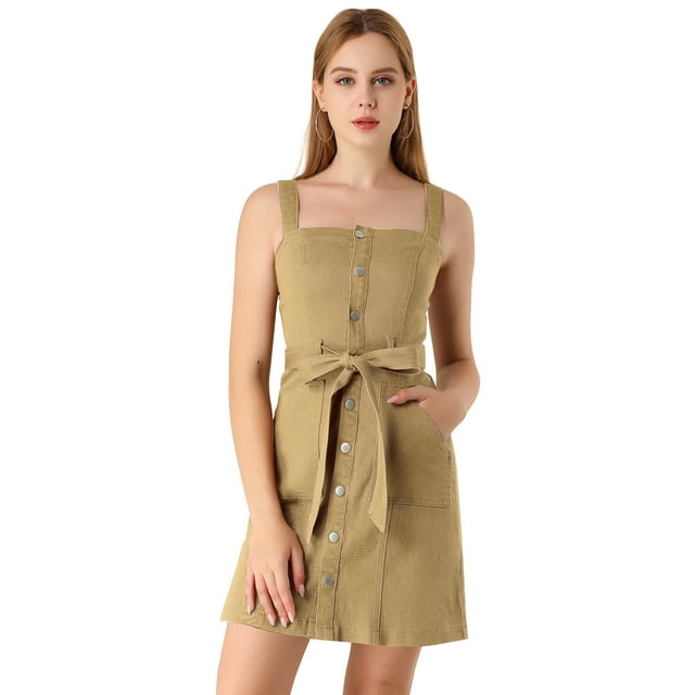 INSPIRE CHIC Robe Salopette en Denim Classique pour Femmes à Bretelles Ajustables, Coupe Trapèze