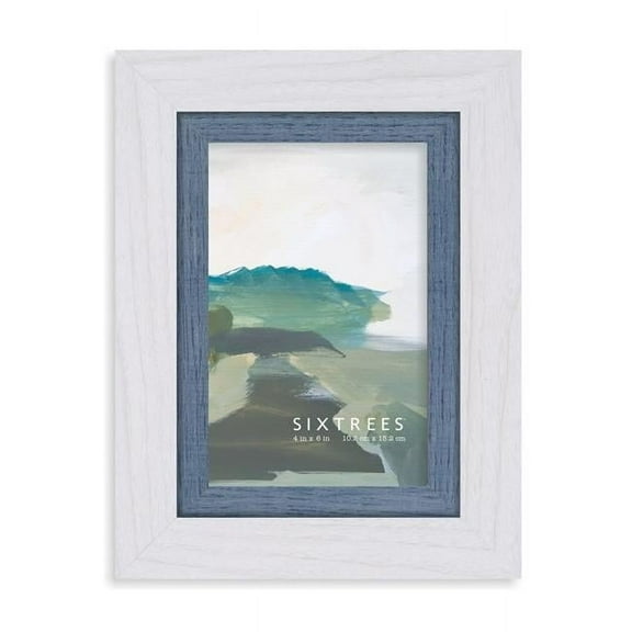 Sixtrees  4 x 6 in. Shelby White & Blue Wood Picture Frame