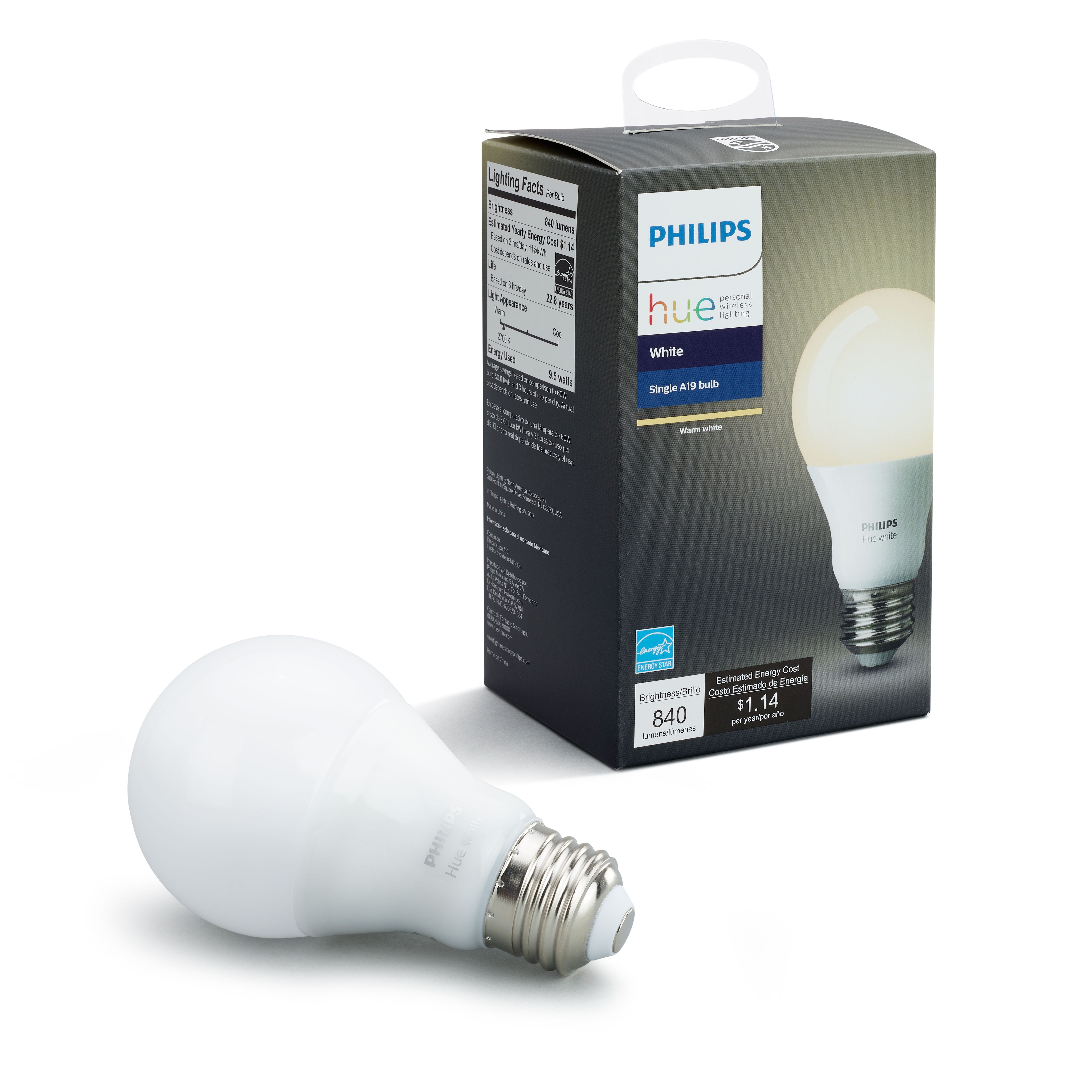 Reorganisere Lao Skyldig Philips Hue White A19 Smart Light Bulb, 60W LED, 1-Pack - Walmart.com