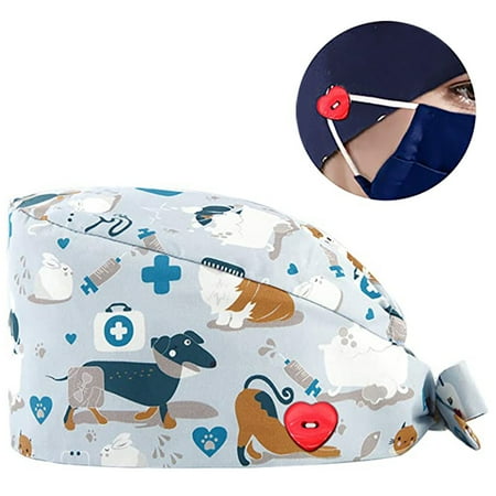 

MIARHB Fashion Printed Button Work Hat Casual Unisex Scrub Cap