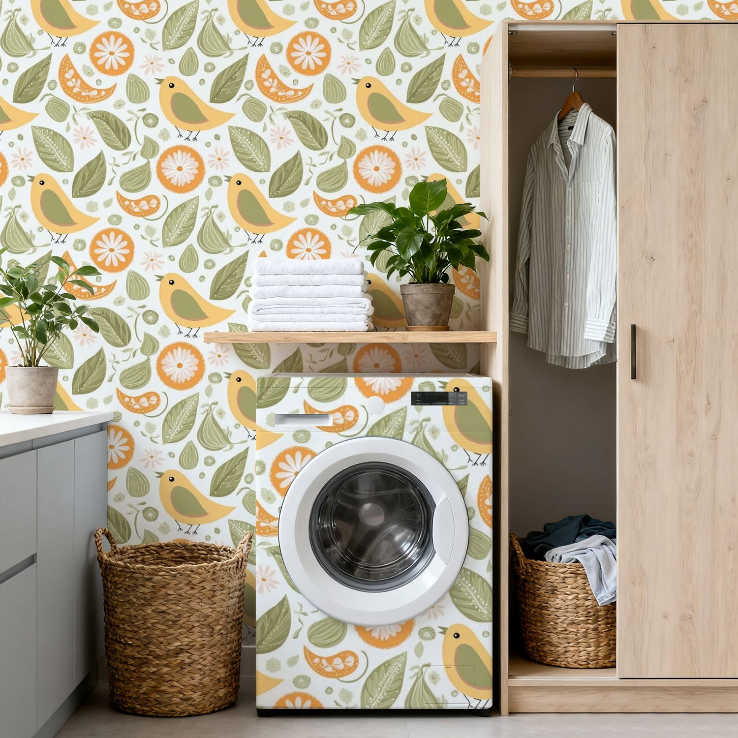 Paisley Peel and Stick Wallpaper 17.7in x 9.8ft Whimsical Birds Flowers Leaves Soft Pastels Contact Paper Vinyl Waterproof Self Adhesive Wall Paper for Bedroom Shelf Cabinet Renter Friendly