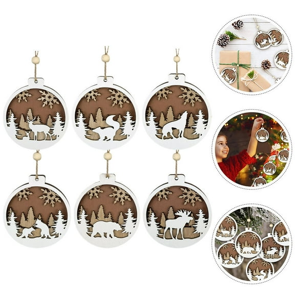 SWETRACE Wood Christmas Ornaments Multi-Colored 6Pcs 3.7X3.3X0.3In 3D Layered Design