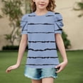thumbnail image 2 of SROBPTY Kids Girls 4-15 Years Short Sleeve Round Neck Striped Print Puff Sleeve Ruffle Casual Tshirt Top, 2 of 5