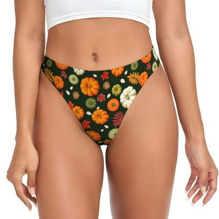 Adobk Harvest Pumpkins Print Seamless Women Underwear Thongs No Show Ladies Thong No Line Breathable Comfortable Panties Undies for Women-Medium