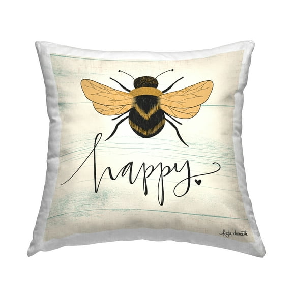 Stupell Industries Bee Happy Family Word Design Country Beige,18 x 7 x 18 Decorative Pillows