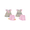 thumbnail image 2 of RUINIXCW Kids Toddler Baby Girl Back to School Outfit Kids Summer Kindergarten Outfits Little Girls First Day of School Outfit Pencil Apple Flying Sleeve Babydoll Shirt Tops and Bow Ruffle Shorts Set, 2 of 9