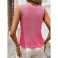 thumbnail image 3 of Women's Rose Pink Sparkly Sheer Knit Tank Top Asymmetrical Hem Sleeveless Casual Summer Camisole, 3 of 20