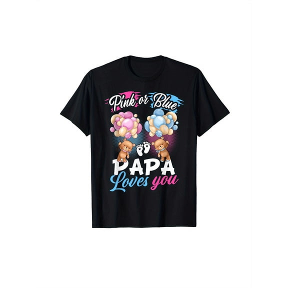 Bears Pink or Blue Papa Loves You Gender Reveal T-Shirt | Casual Style, Regular Fit, Crew Neck, Long Sleeve, Slight Stretch Fabric, Print Pattern, All-season Wear