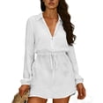 thumbnail image 2 of TAGOLD Womens Short Sleeve V Neck Dress Solid Color Lapel Short Sleeve Short Dress, 2 of 4