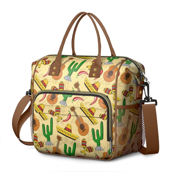 Watercolor Cactus Large Lunch Box – Leakproof Dual Compartment Insulated Cooler Tote, Adjustable Shoulder Strap Reusable Lunch Bag for Work, Beach, Picnic