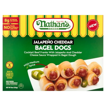 Nathan's Famous Jalapeno Cheddar Bagel Dogs, Frozen Snack, 8 oz (226g)