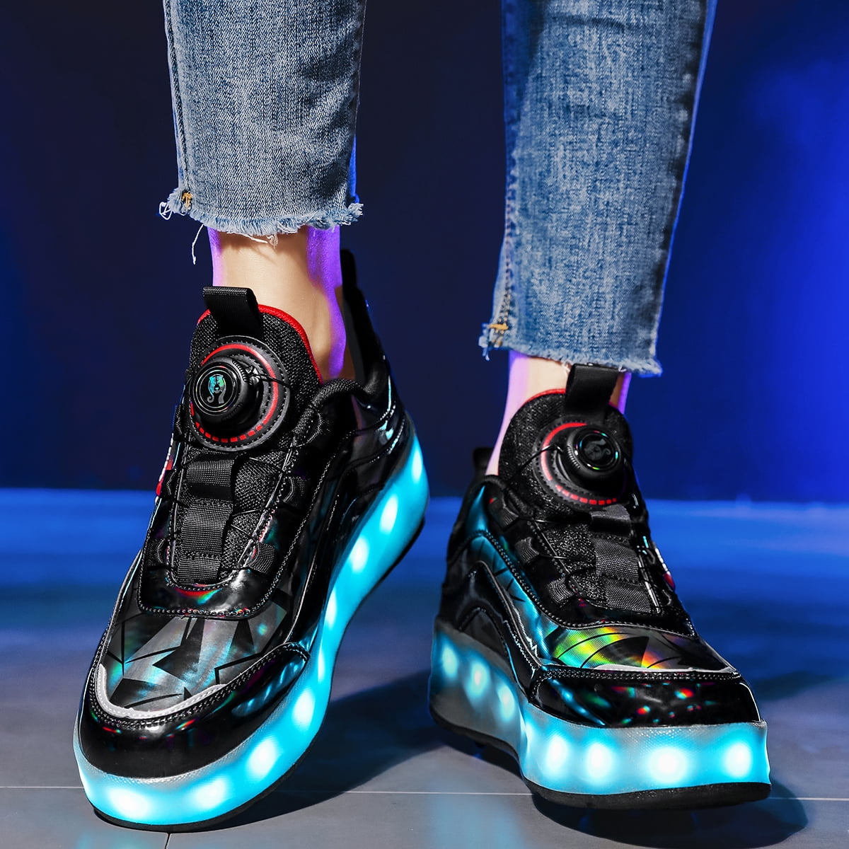 OnyxTrek LED Roller Skate Shoes for Kids Boys Girls Light Up Roller Sneakers with Detachable Wheels Rechargeable Flashing Wheeled Shoes
