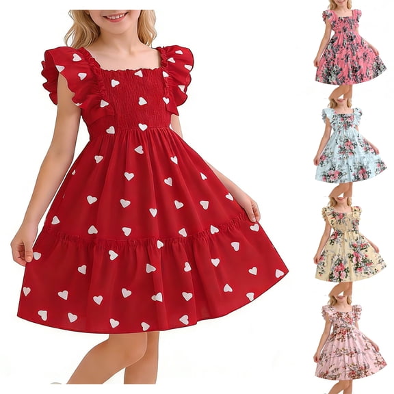 SROBPTY Girls Summer Dress Print Breathable Crew Neck Cami Mid-Length Sundress for 4-12 Years