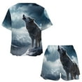 thumbnail image 3 of Wolves in The Moonlight Pajama Set for Women 2 Piece Sleepwear Loungewear Short Sleeve, 3 of 7