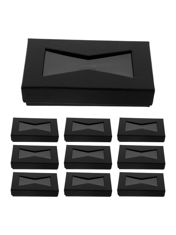 10Pcs Compact Black Tie Storage Case with Lid Necktie and Bow Tie Holder for Home