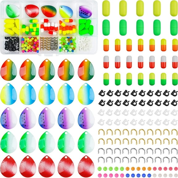 Pompano Rig Fishing Spinner Blades Rig Foam Floats Rig Clevises Beads Walleye Lure Rig Making Kit,177 Pieces