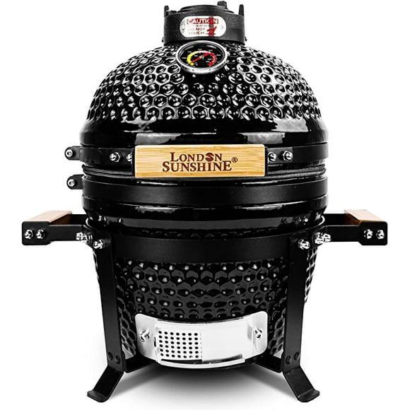 London Sunshine Ceramic Charcoal BBQ Kamado Grill 13 inch Portable Tabletop Grill-Black