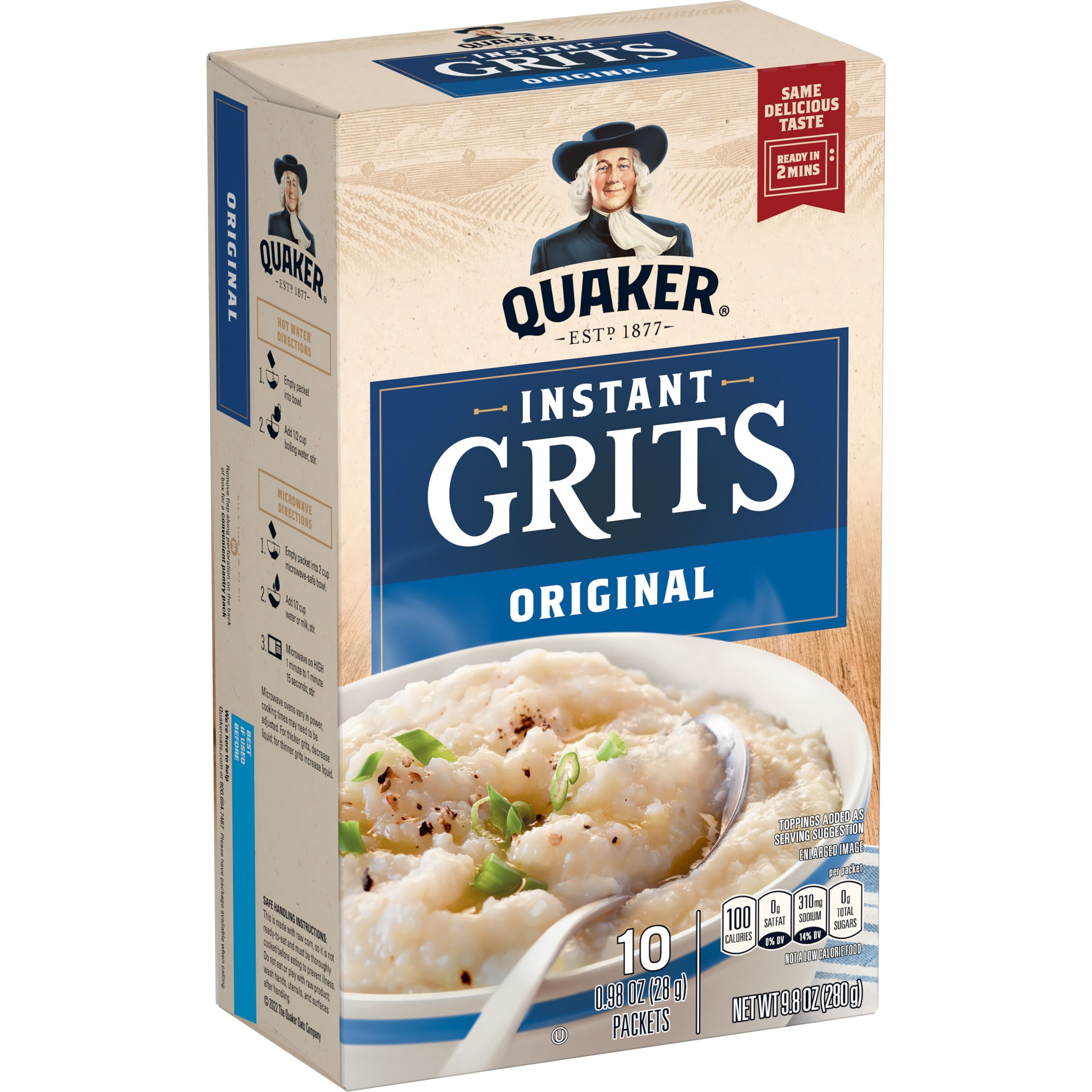(12 pack) Quaker Instant Grits, Regular, 0.98oz Packets, 10 Pack, Dry Uncooked Grits, Shelf Stable
