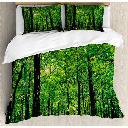 Nature Duvet Cover Set Woodland Tree Forest Jungle In Sunny Day