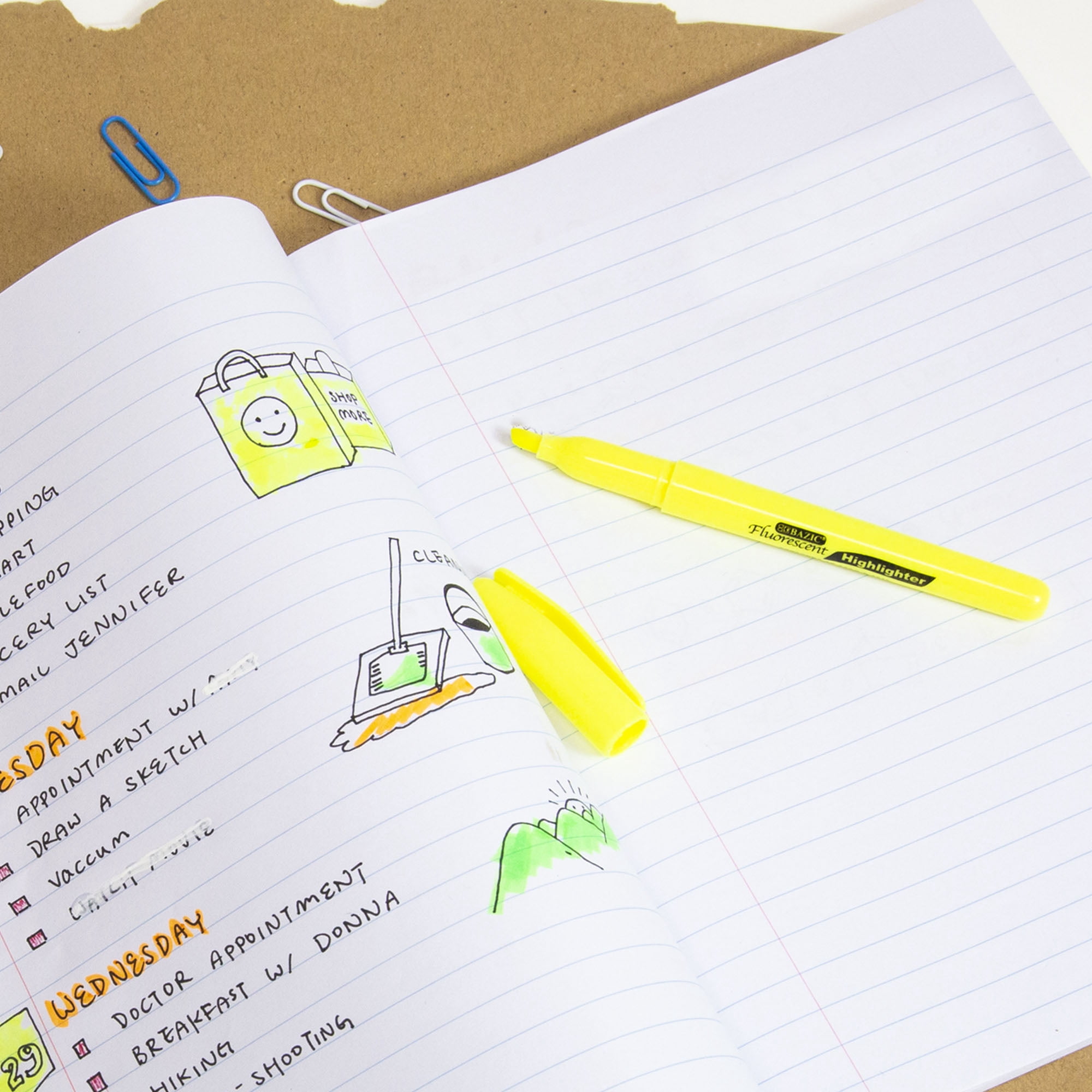 BAZIC Neon Yellow Highlighter Chisel Tip Unscented Marker (5/Pack), 24-Packs