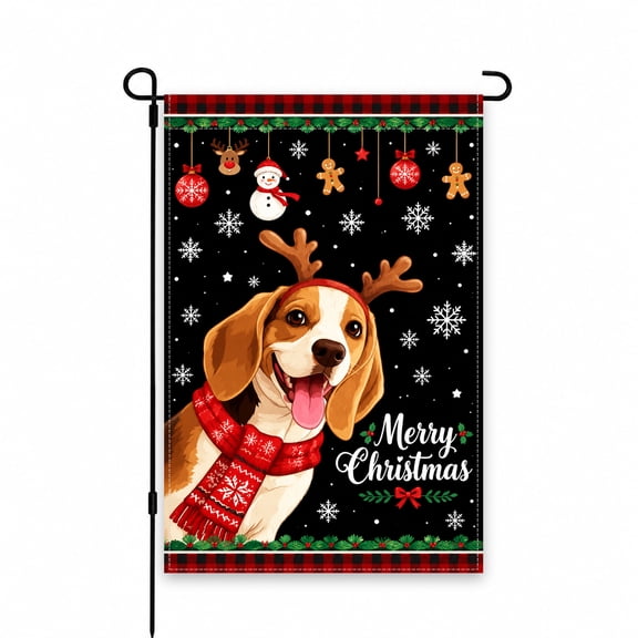Christmas Garden Flag 12x18 Inch with Dog & Snowman Design, Festive Decor for Outdoor Lawn, Yard, or Porch - Holiday Seasonal Decoration