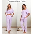 thumbnail image 4 of ANLIQI 100% Cotton Pajamas for Women Short Sleeve Sleepwear & Pants 2 Piece Pjs Loungewear Pj Set with Pocket S-XXL(Light Purple,M), 4 of 7
