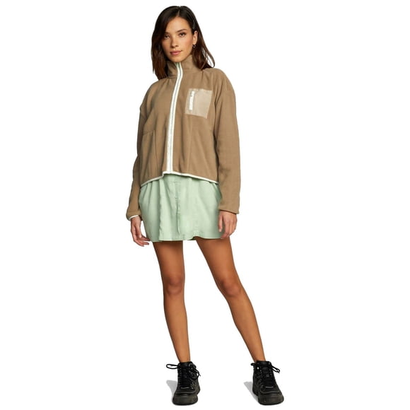 RVCA Women's Relaxed Fit Zip Fleece Jackets - Downside Zip (Dark Khaki, Large)