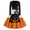 thumbnail image 2 of Women's Halloween Dress Bone Hepburn Long Sleeve Funny Dresses Castle Cocktail V-Neck Novelty Tea Length Dress with Belt L, 2 of 5