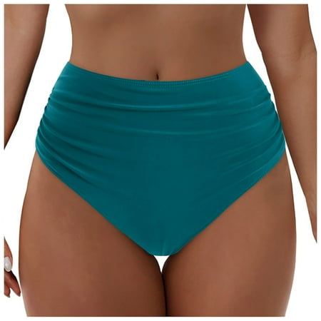 Xudanell Women s High Wasited Cheeky Bikini Bottom Shirred Tummy Control Swimsuit Full Coverage SexySwim Bottom (Red S)
