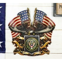 Patriotic US United States Army Eagle Emblem With 2 American Flags Wall Decor