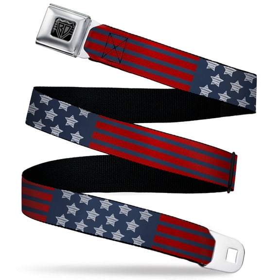Buckle-Down Belt, Seatbelt Buckle Belt, Stars Stripes Blue White Red, 30 to 44 Inches