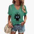 thumbnail image 2 of Trendfront Womens Funny Cat Graphic Tee Fashion V-Neck Short Sleeve Tops Summer T-Shirts Casual Slogan Print Weekend Relaxed Pullover Shirt, 2 of 4