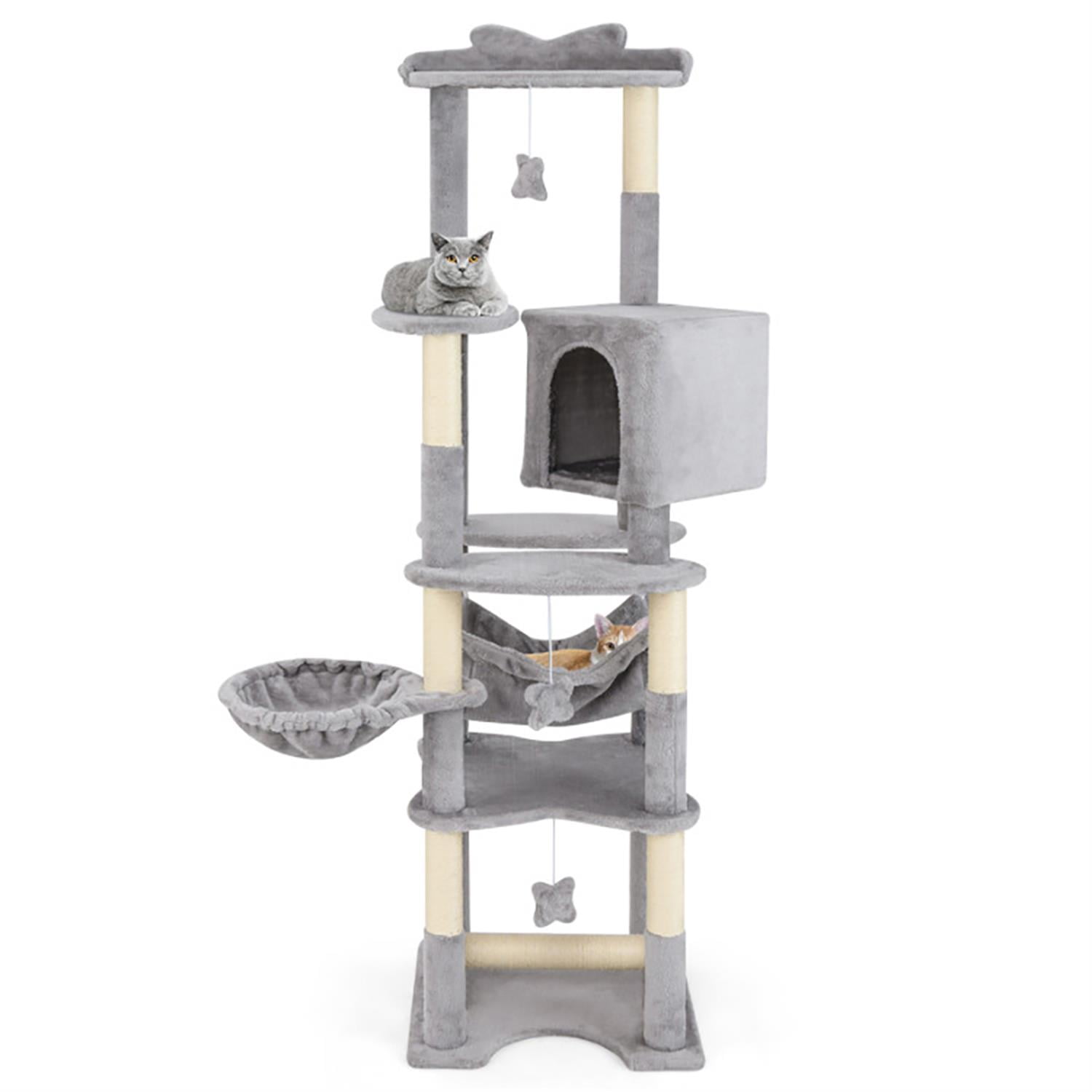 Kadyn 69" Modern Cat Tree with Toy, Cat Tower Condo for Indoor Cats with Cozy Condos, Sisal Scratching Posts and Top Perch, Beige