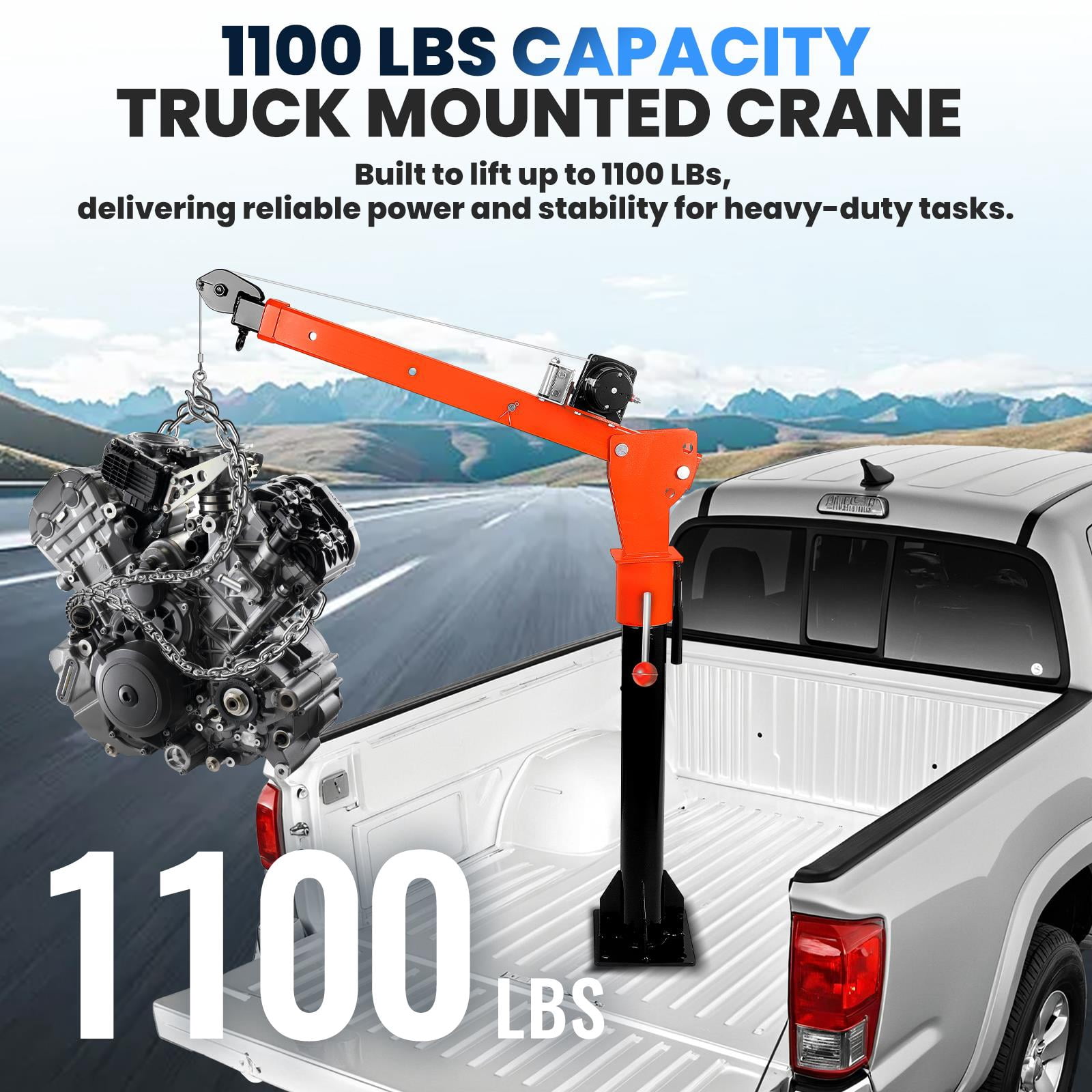 Tanfengu Truck Mounted Crane, 1100 LBS Capacity 12V DC Single Arm Lift Hoist w/ 3500 LBS Winch, 360° Rotation & Adjustable Arm for Pickup Truck Trailer Farm Garage