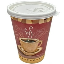 VeZee 12 Oz Disposable Colored Tea&Coffee Cups Printed, Poly Paper Hot Cup with Flat Tear-Back White Lid, for TO-GO Hot/Cold Drink, Coffee,Tea, Hot Chocolate, Chai, Latte & Hot Soup|100CT