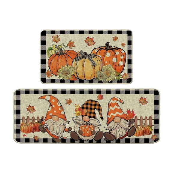 Drses‌‌ Fall Pumpkin Maple Leaf Floor Mat Two Piece Set Halloween Thanksgiving Decorative Floor Mat Bathroom Kitchen Mat Porch Carpet Long Strip Foot Mat Entrance Mat