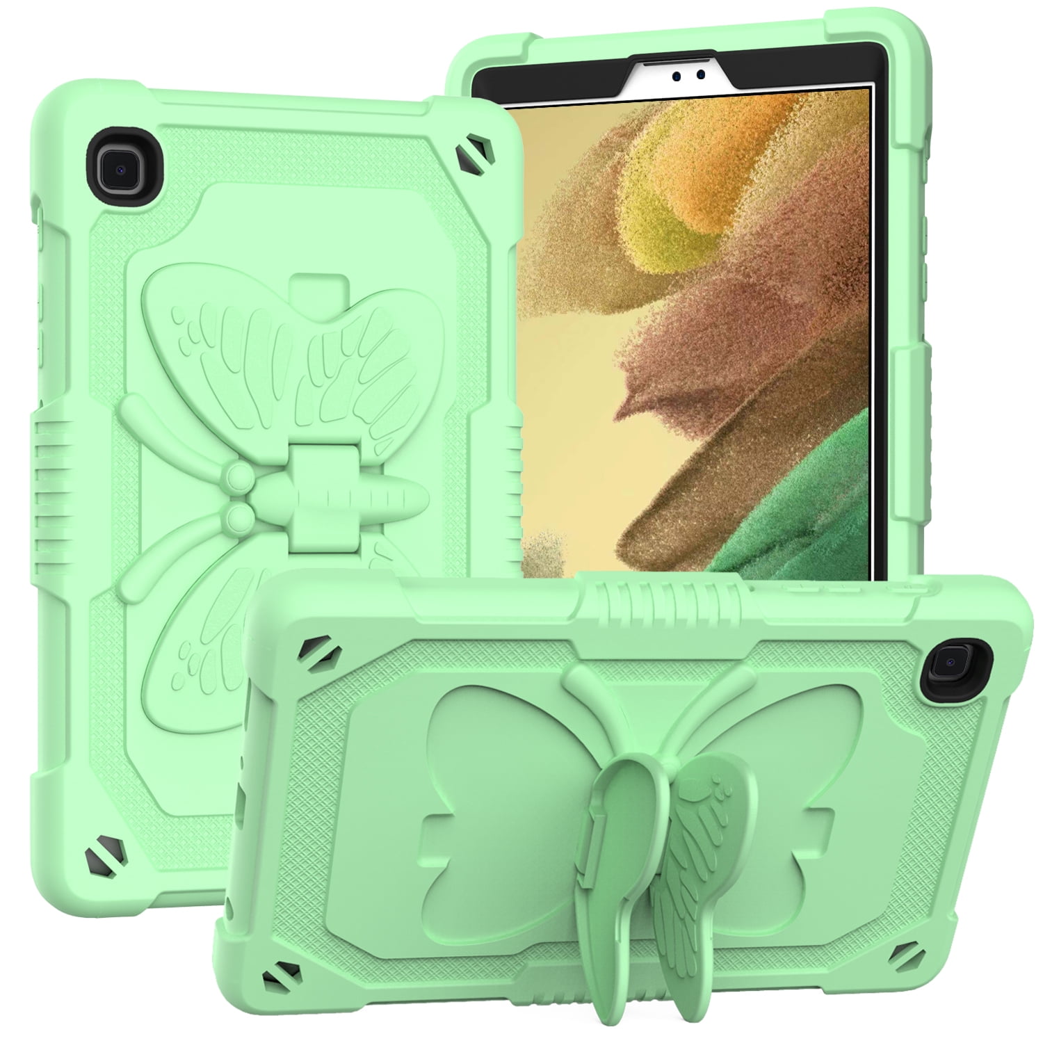 Case For Apple iPad iPad 8 / 7 (10.2 inch) Butterfly Wings Kickstand Tough Hybrid with Pencil Holder Heavy Duty Rugged Shockproof Tablet Cover [ Green ]