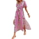 thumbnail image 3 of SAYOO Vestido Largo de Manga Corta para Mujer, Patrón de Estilo Bohemio Impreso con Cuello en V Vestido de Corte Alto con Lazo, Ropa Casual de una Pieza SAYOO casual, 3 of 5