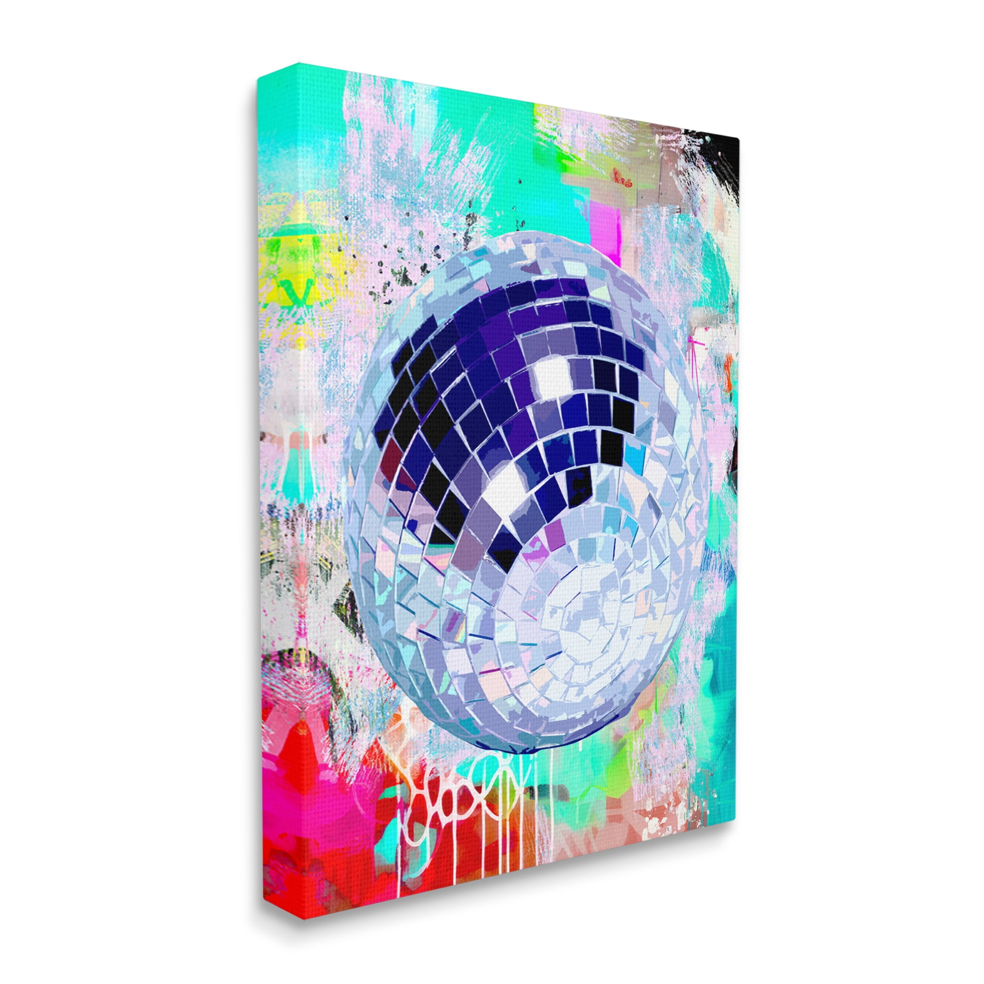 Stupell Industries Disco Ball on Graffiti Abstract Painting Gallery Wrapped Canvas Print Wall Art, 36 x 48
