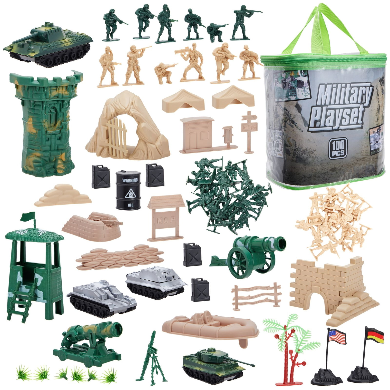 100 Piece Small Soldier Toys Playset for Boys in 2 Colors, Battlefield