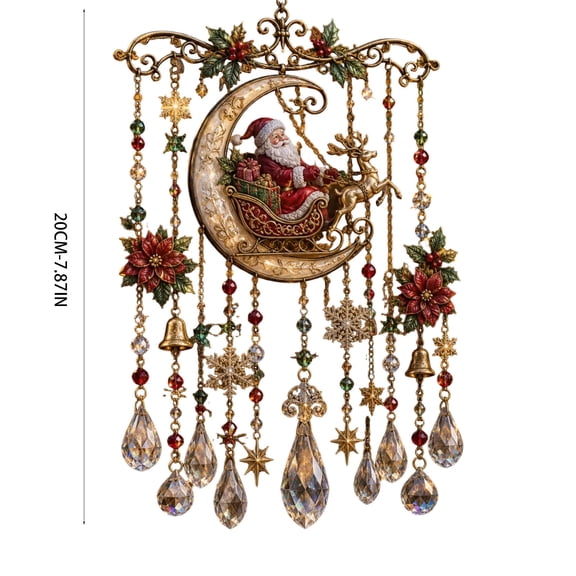 WWLQHUI Christmas Suncatcher, 7.87'' Acrylic Flat 2D Santa Moon Hanging Ornament for Window Tree Decor